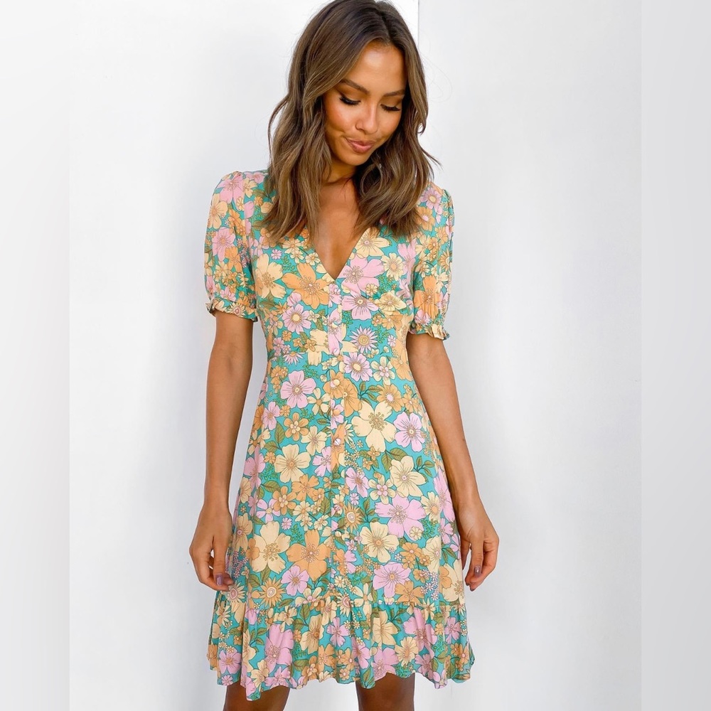 Petal & Pup Jeffree Retro Floral Boho Ruffle Dress Size 2